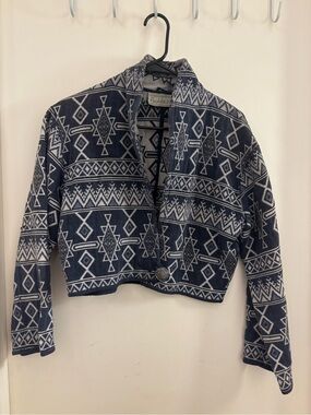 Flashback Navy & White Geometric Cropped Blazer